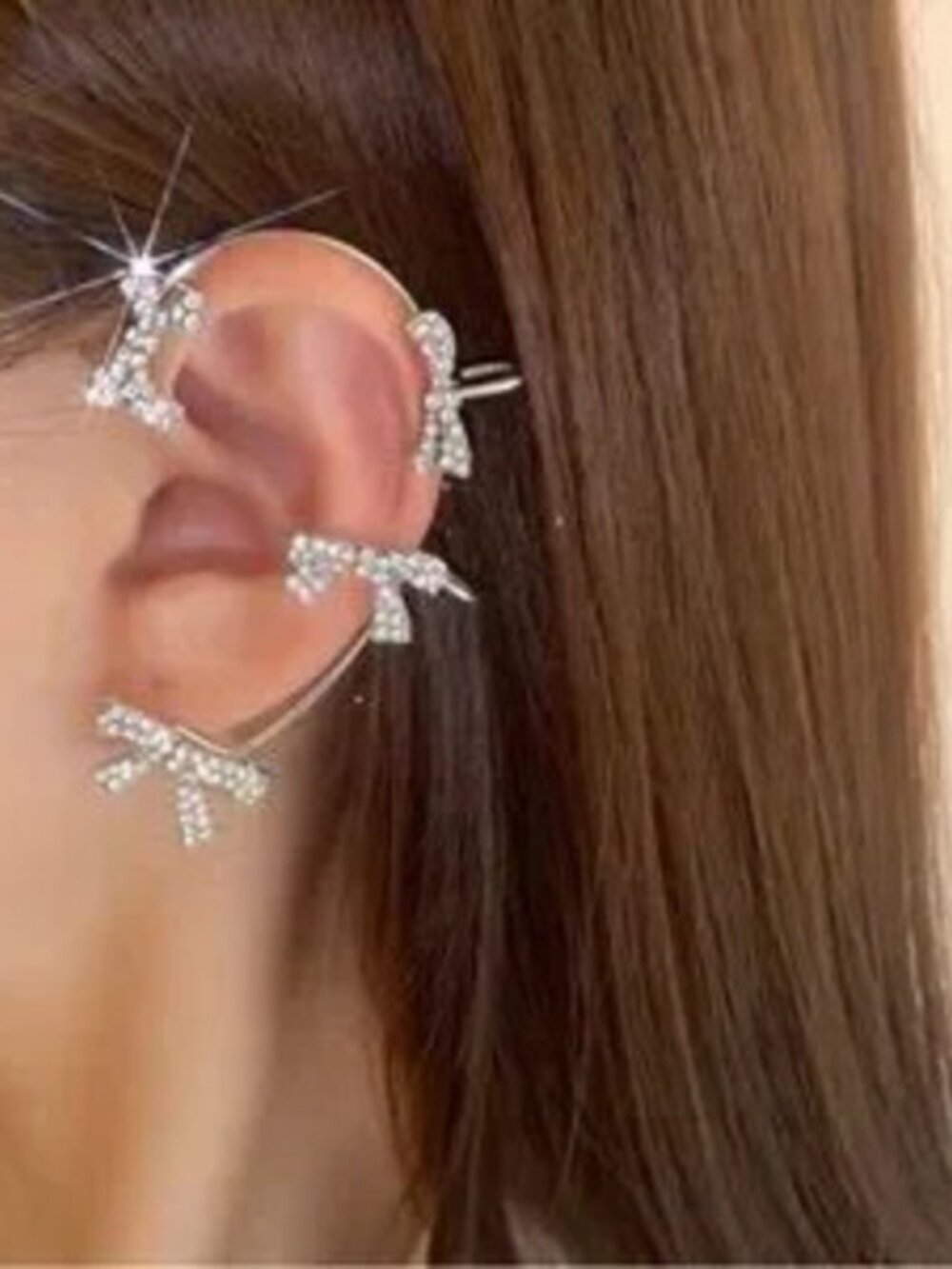 Silver Crystal Bow Tie Ear Cuff C Statement Crystal Earring